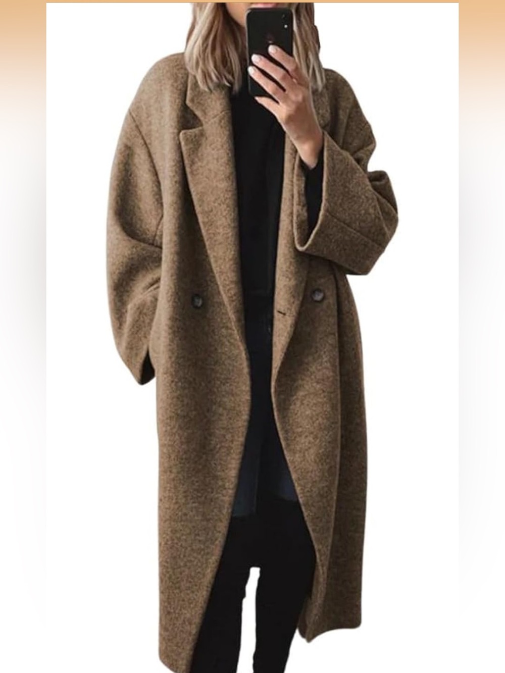 Long Wool-Blend Brown Oversized Coat. Size Medium. NWT